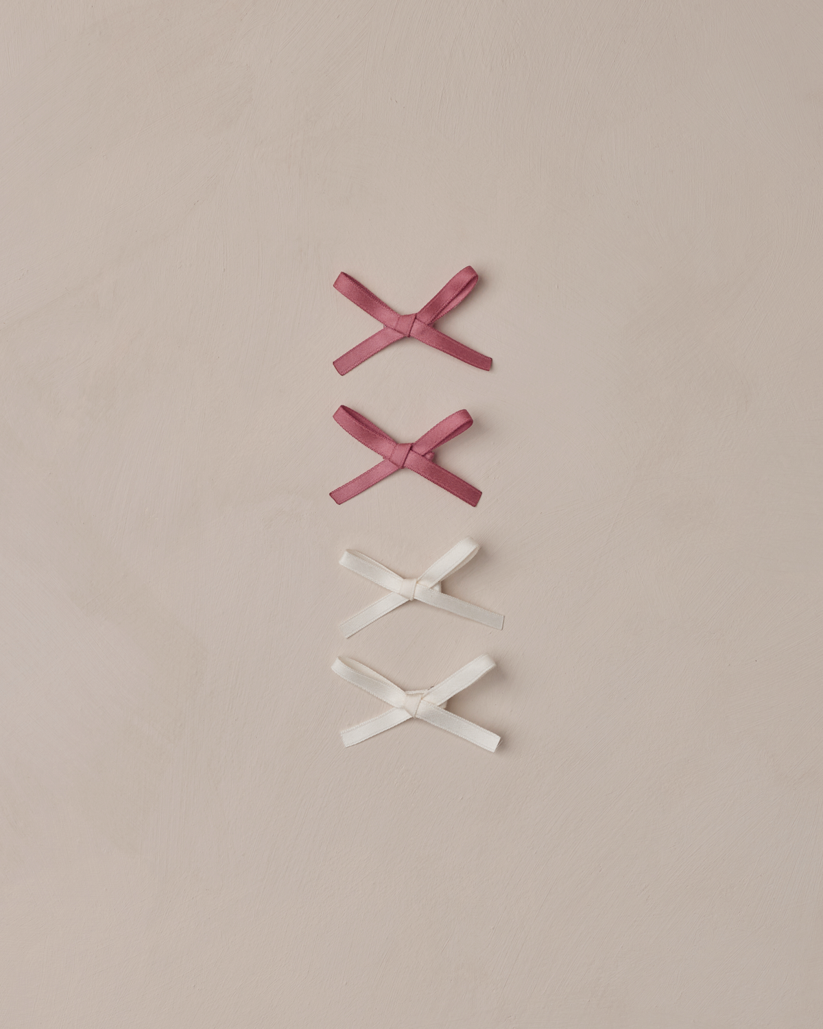 Mini Satin Bows Set of 4 || Ivory/Raspberry