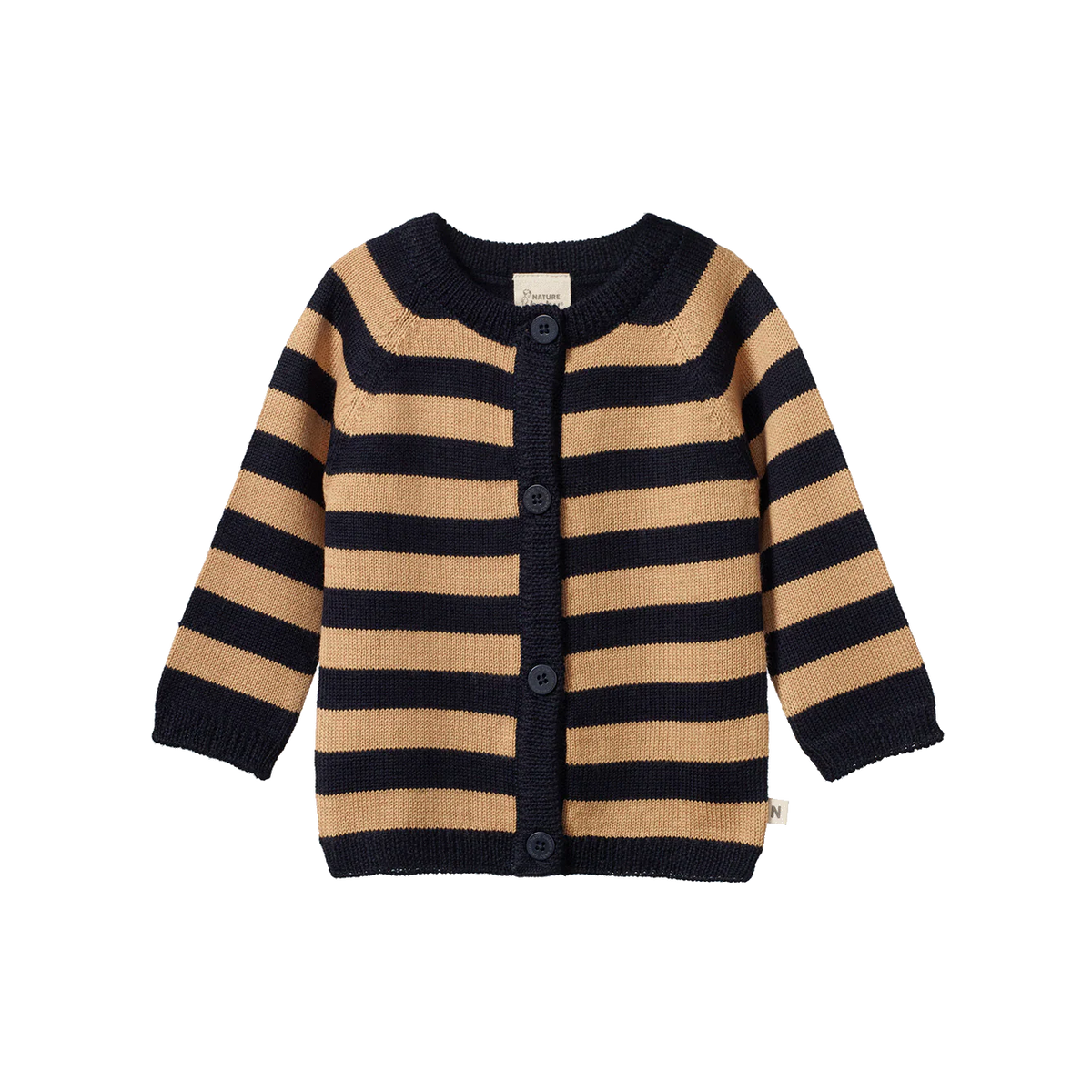 Merino Knit Cardigan || Navy/Caramel Stripe
