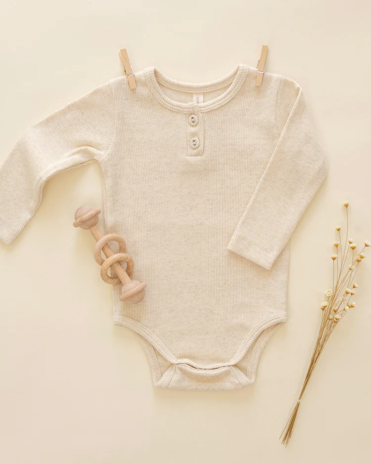 Ribbed Long Sleeve Onesie || Oatmeal