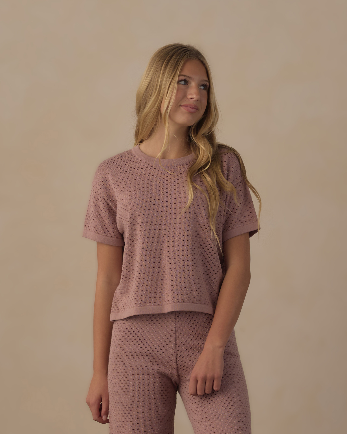 Teen Boxy Crop Knit Tee || Rosewood