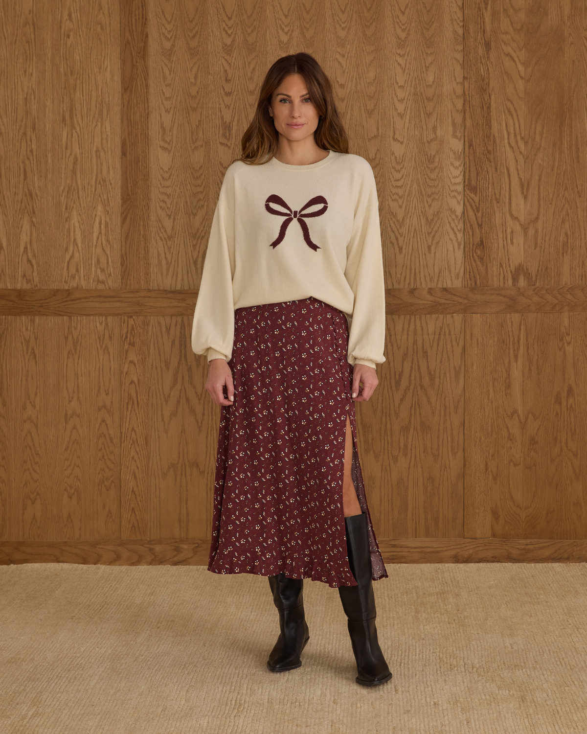 Button Slit Skirt Womens|| Harvest Berry