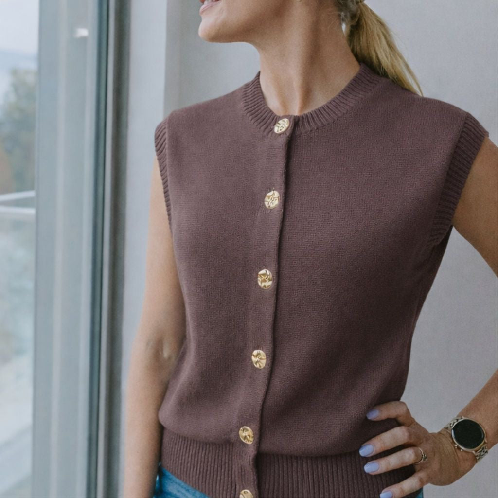 Chloe - Women's Knit Vest || Cocoa