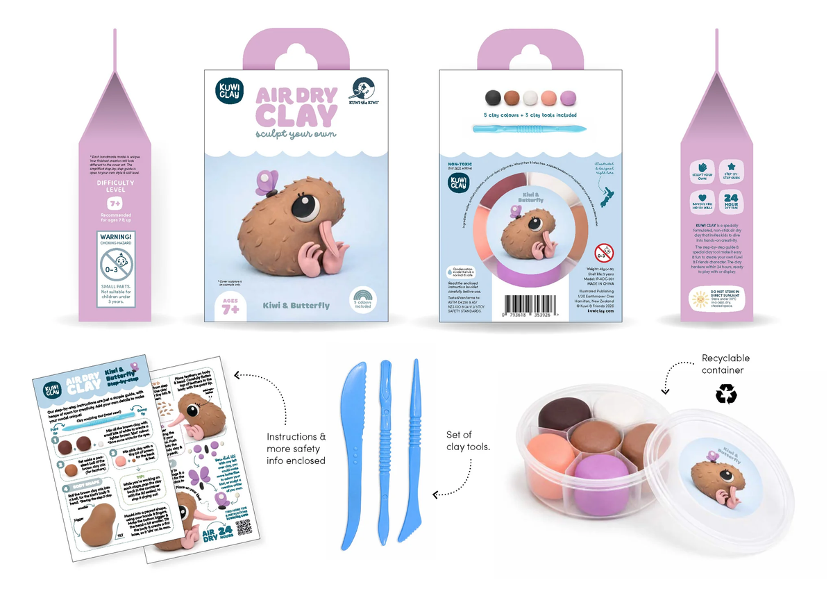 Kuwi Air Dry Clay || Kiwi & Butterfly