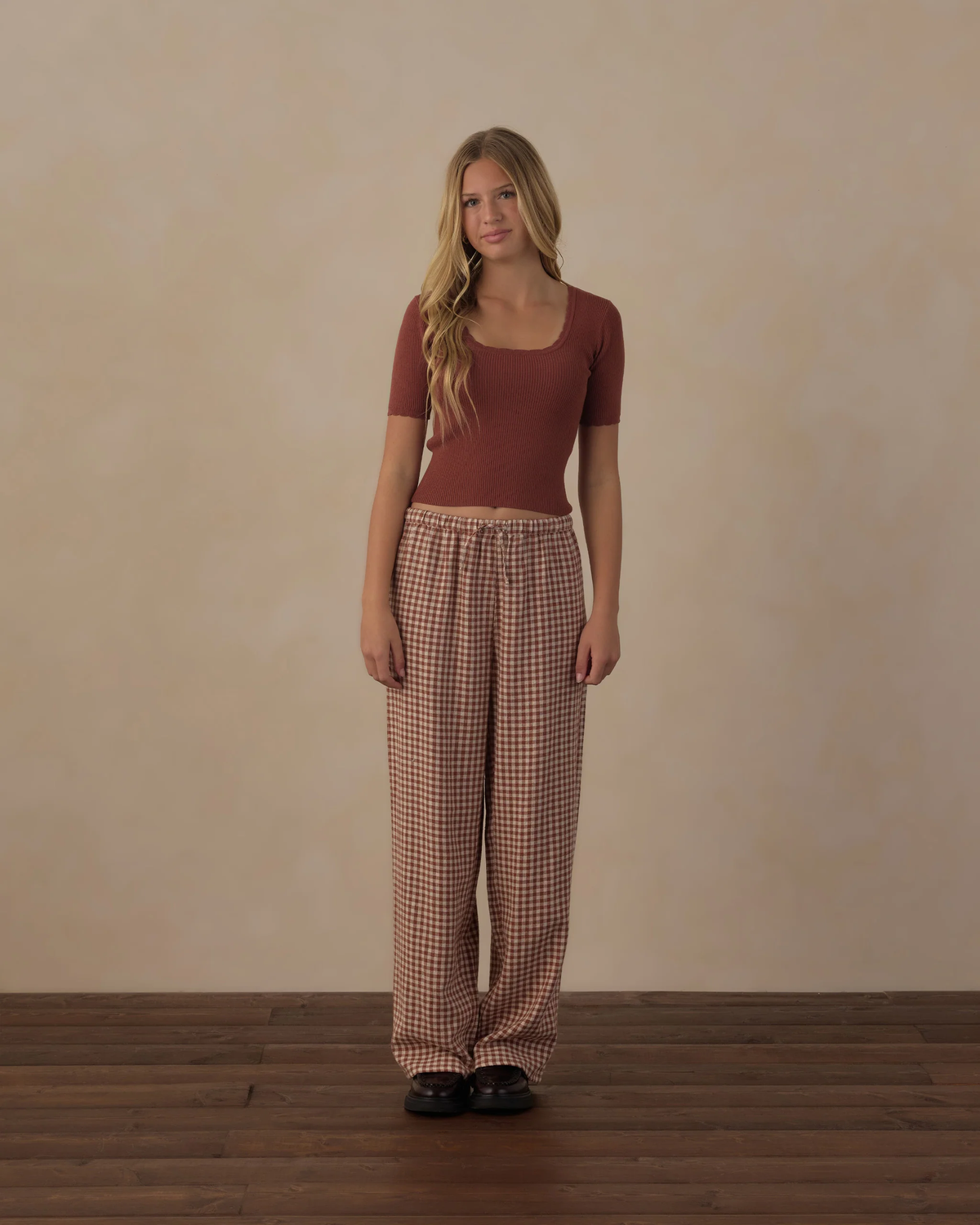 Teen Wide Leg Pant || Brick Check