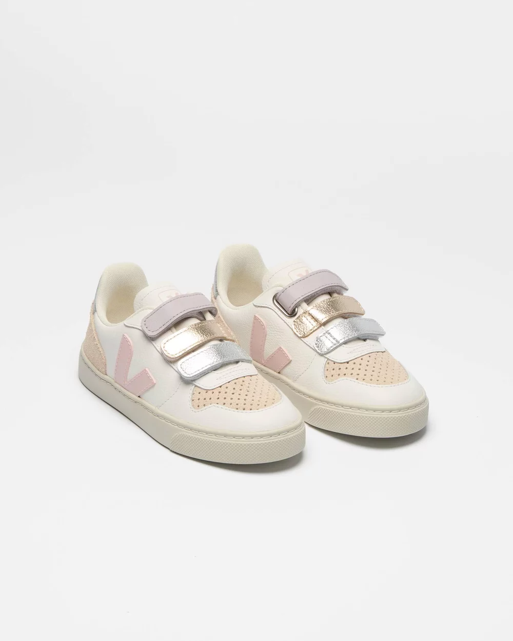 Small V-10 Leather Kids Sneaker || White Petale