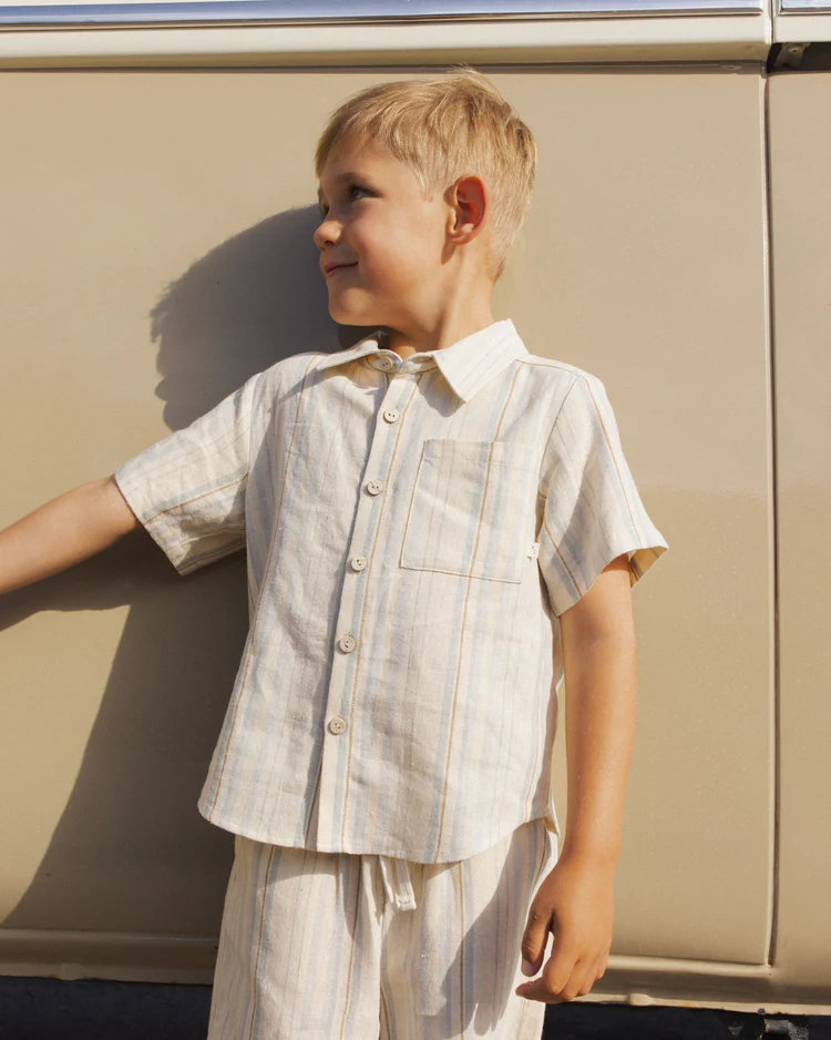 Collared Short Sleeve Shirt || Sea Stripe