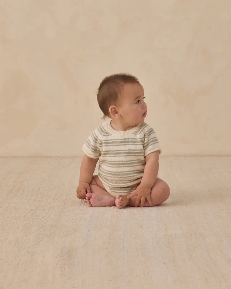 Rowan Romper || Sage Stipe