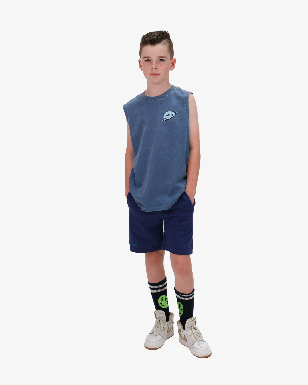 Blue Wash Smiley Tank