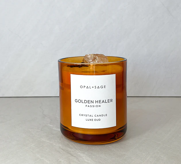 Golden Healer Crystal Candle Large Jar