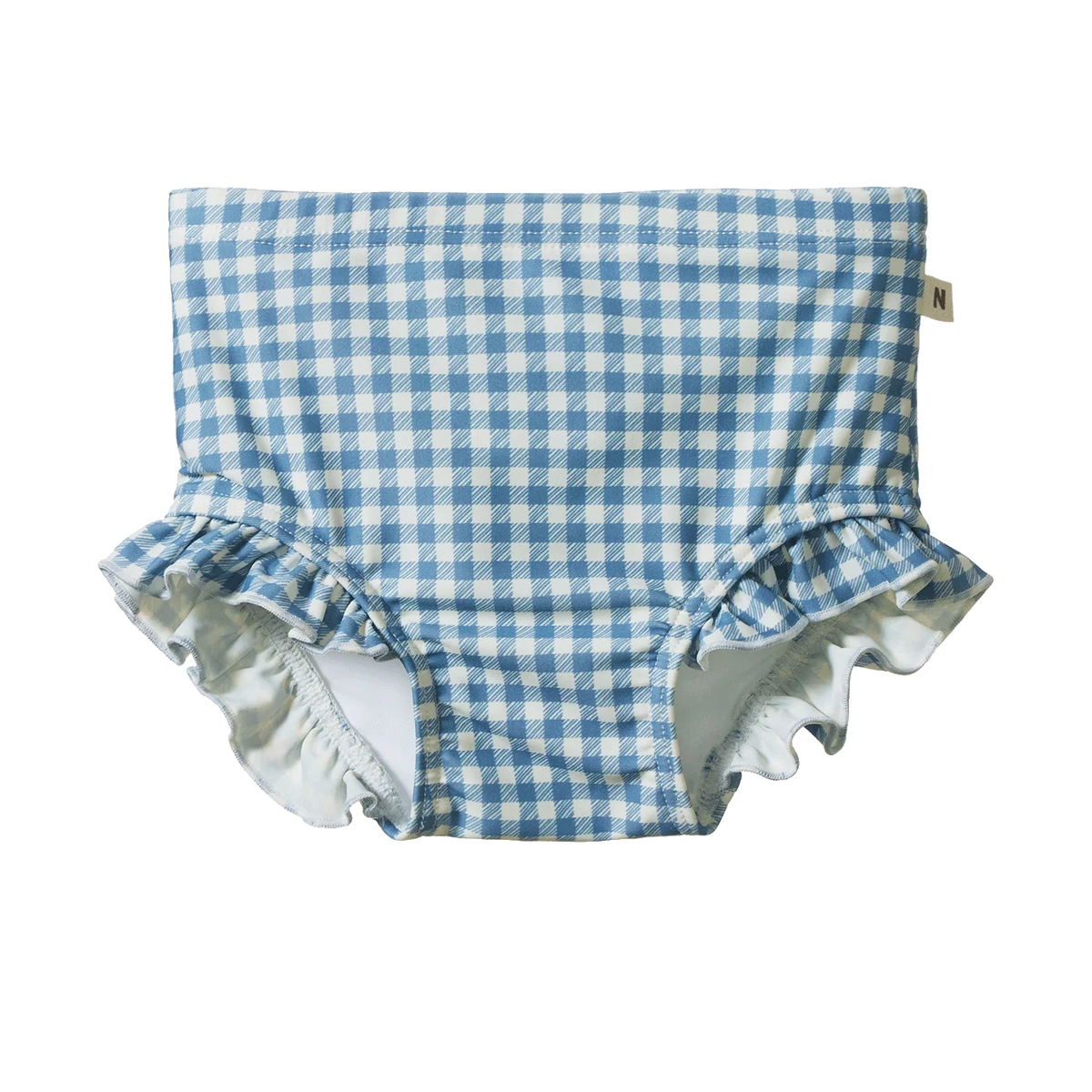 Ruffle Swim Shorts || Blue Gingham