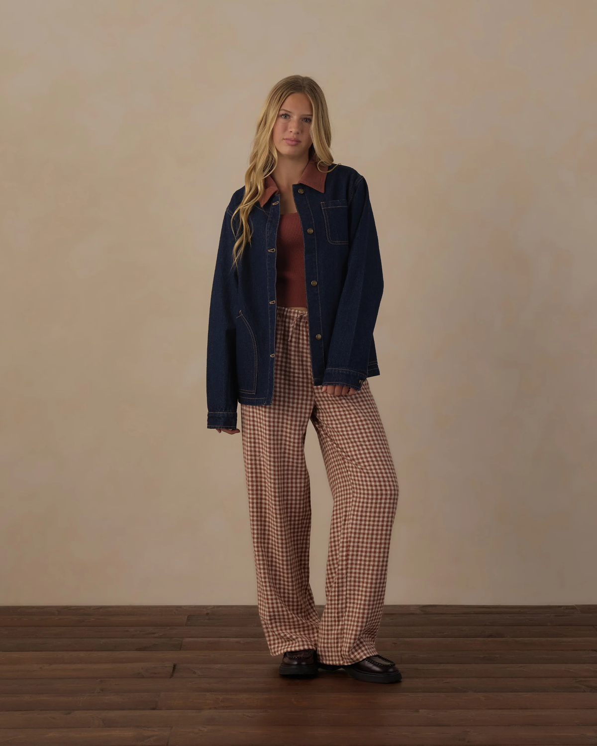 Teen Wide Leg Pant || Brick Check
