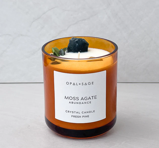 Moss Agate Crystal Candle Large Jar
