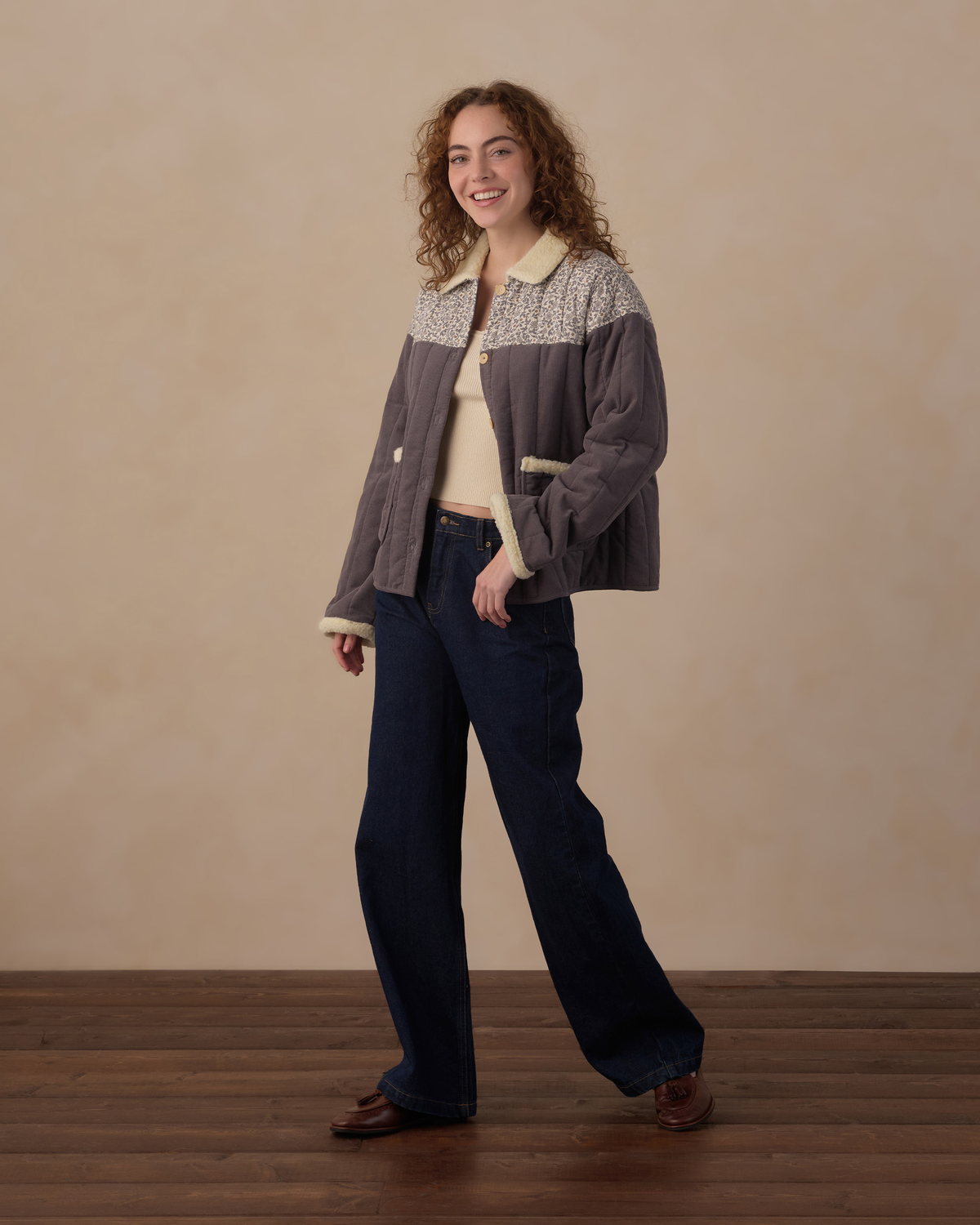 Women's Quilted Collar Jacket || Slate Floral