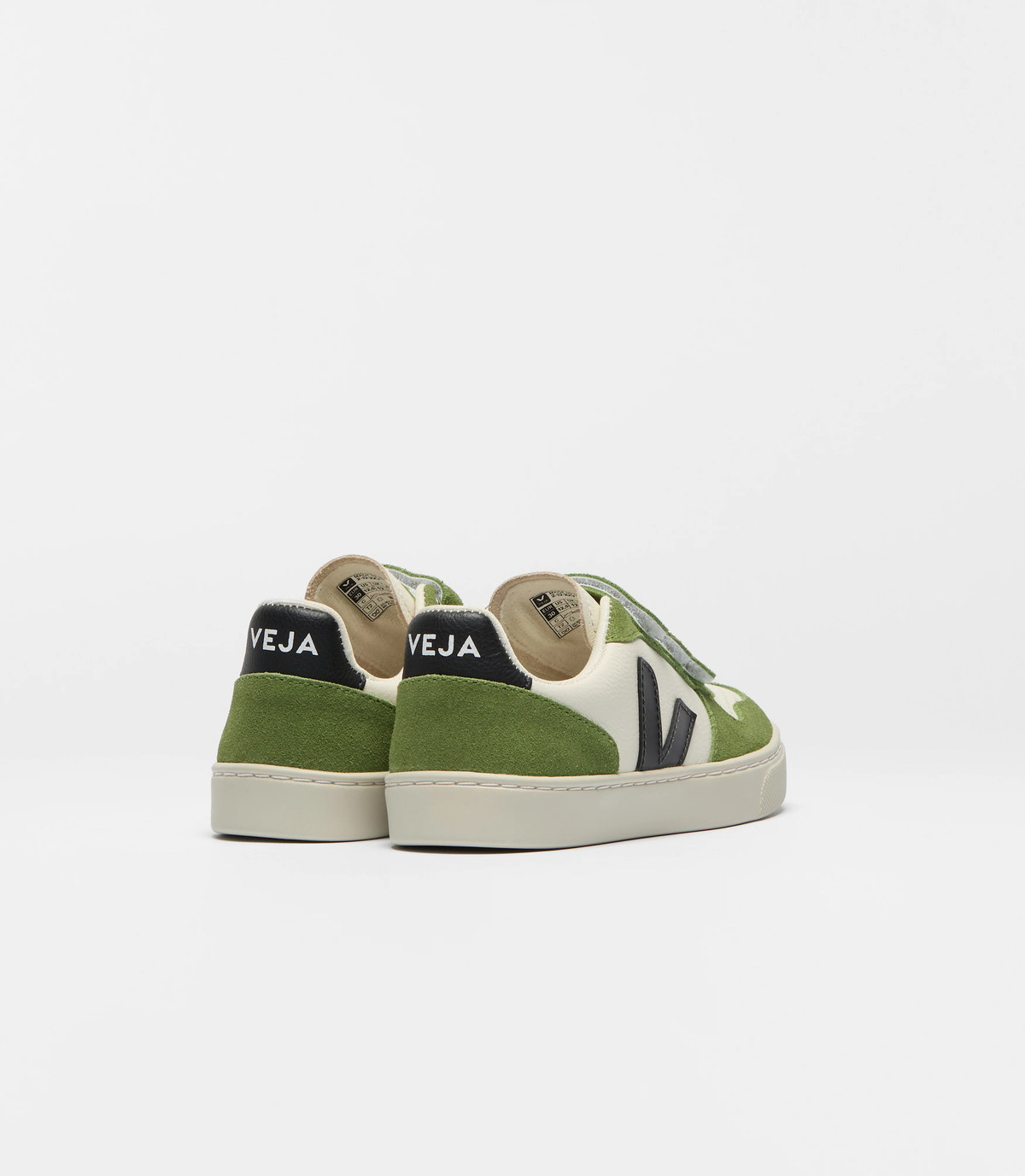 Small V-10 Leather Kids Sneaker || Pure Black/Kiwi