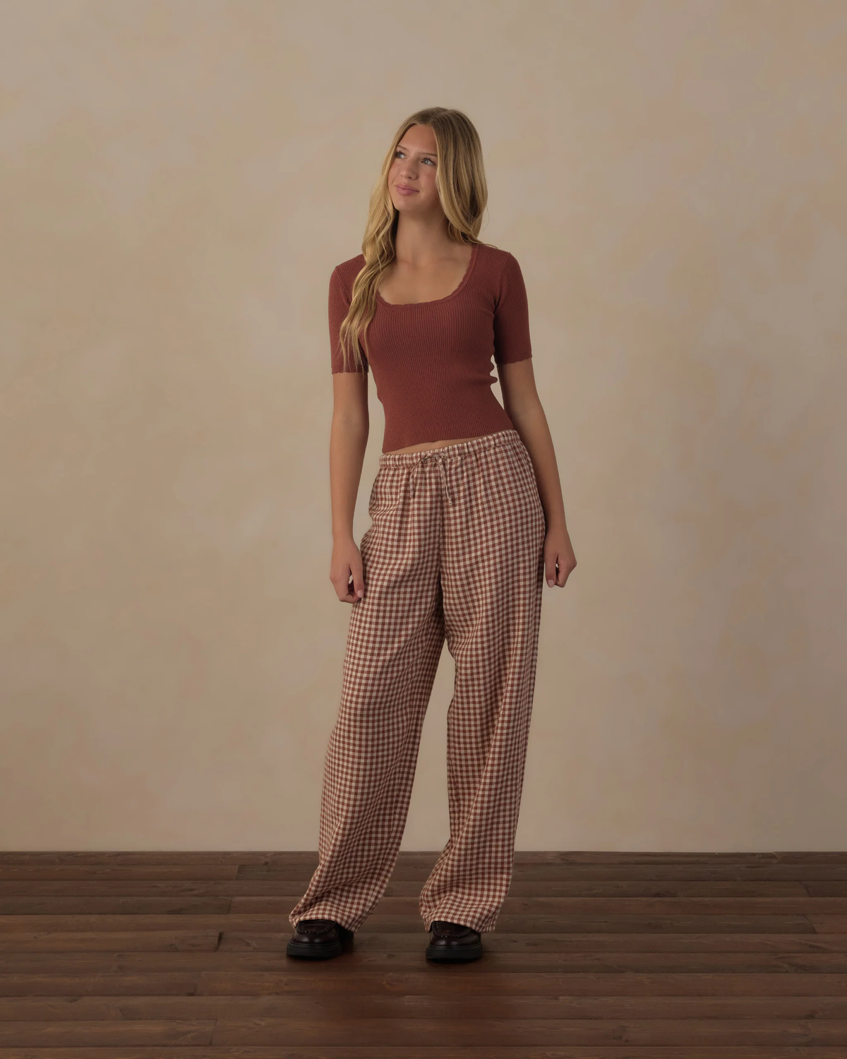 Teen Wide Leg Pant || Brick Check