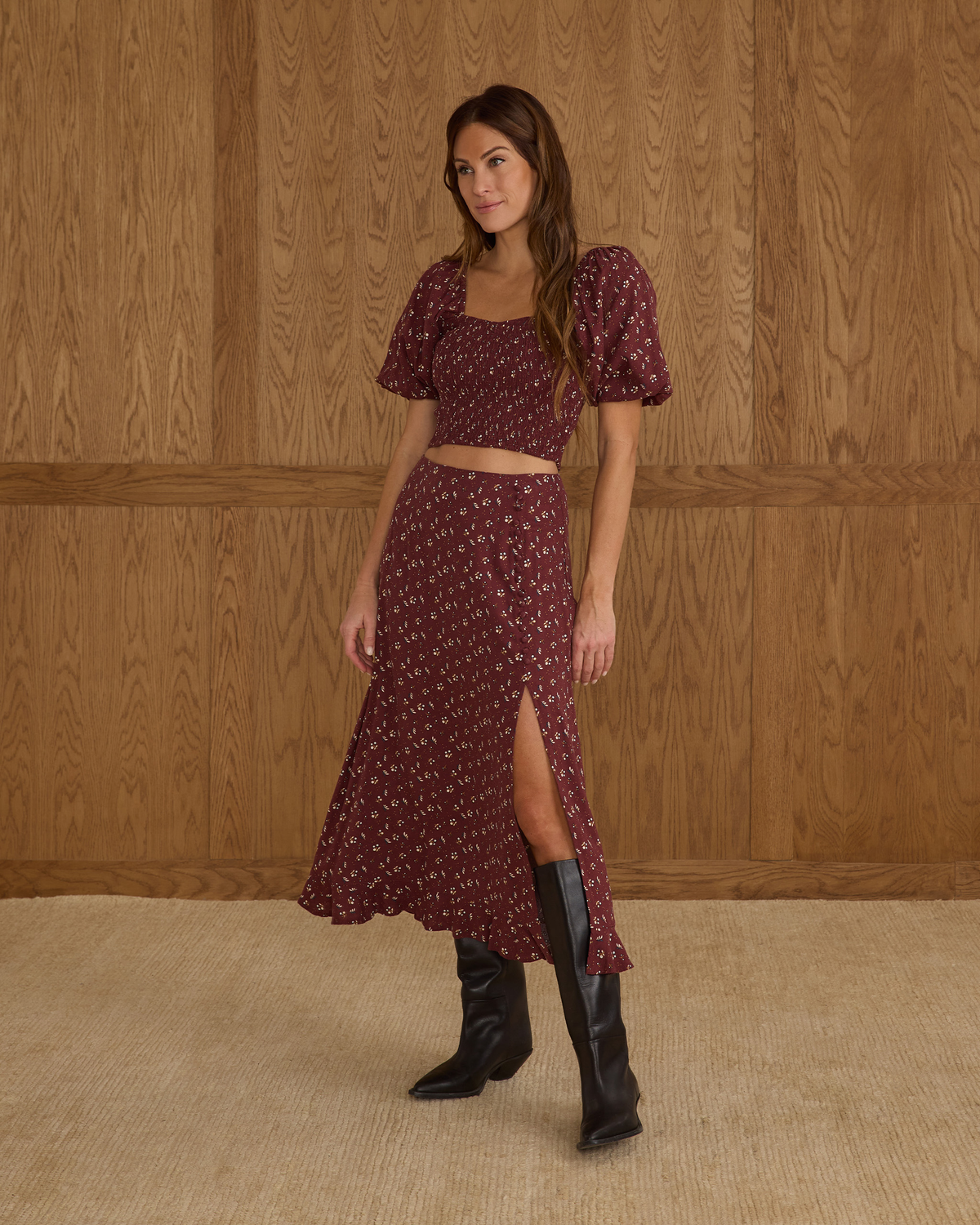 Button Slit Skirt Womens|| Harvest Berry