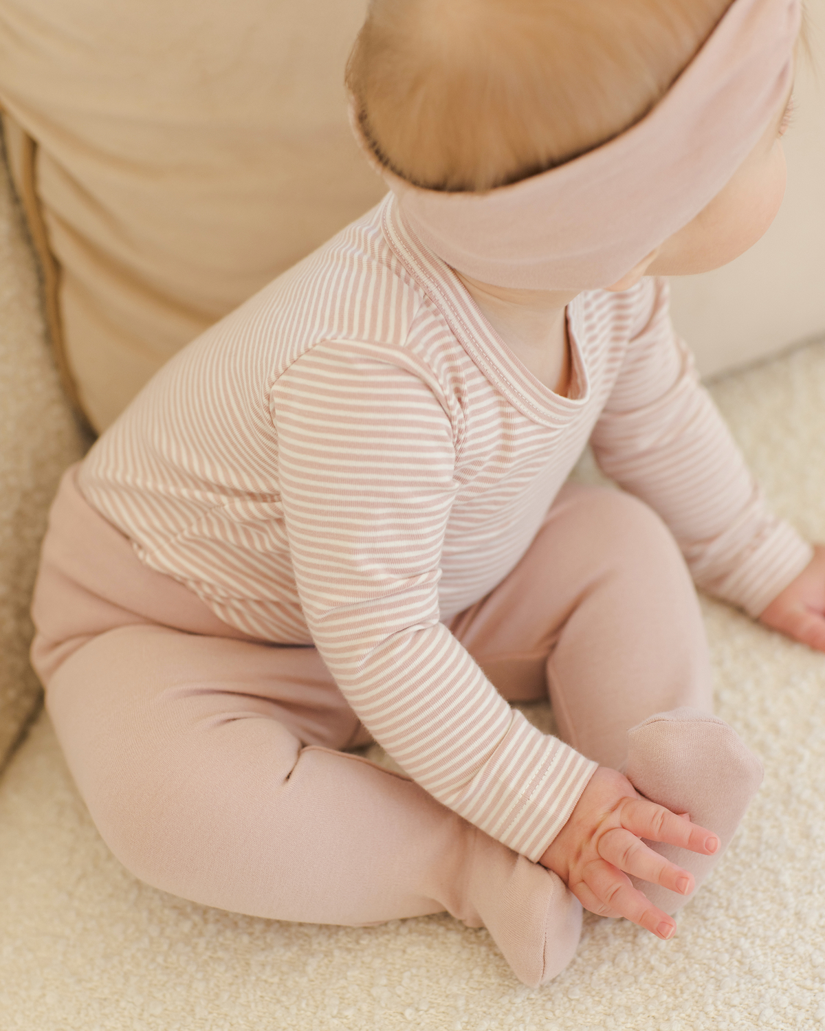 Side Snap Bodysuit + Pant Set || Rose Micro Stripe