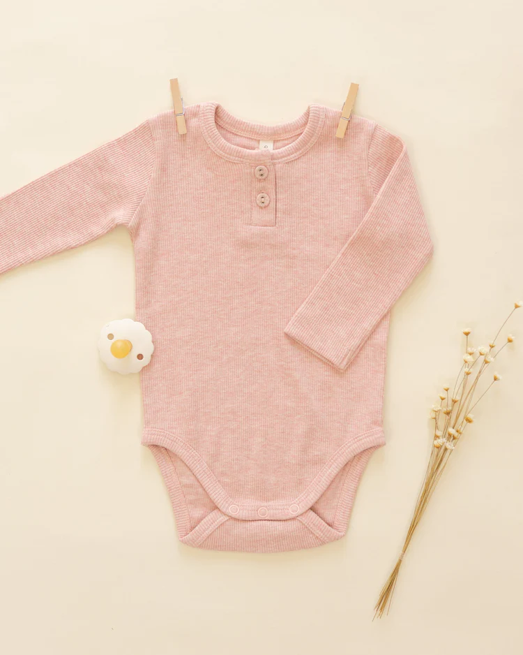 Ribbed Long Sleeve Onesie || Rose