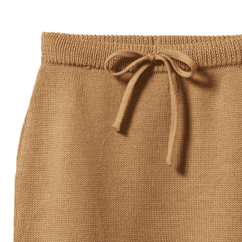 Merino Knit Footed Rompers || Caramel