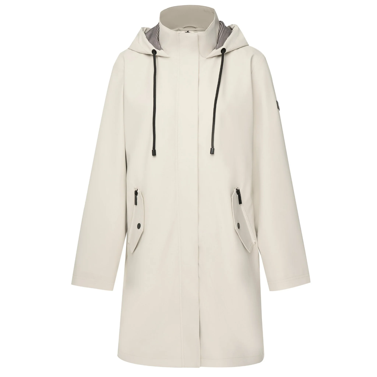 Billie - Women's PU Coated Raincoat || Cream with Choc Houndstooth