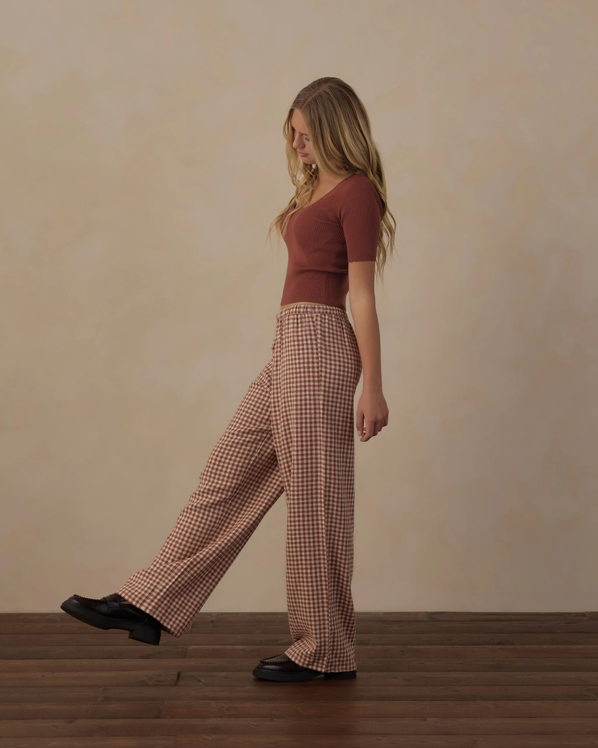 Teen Wide Leg Pant || Brick Check