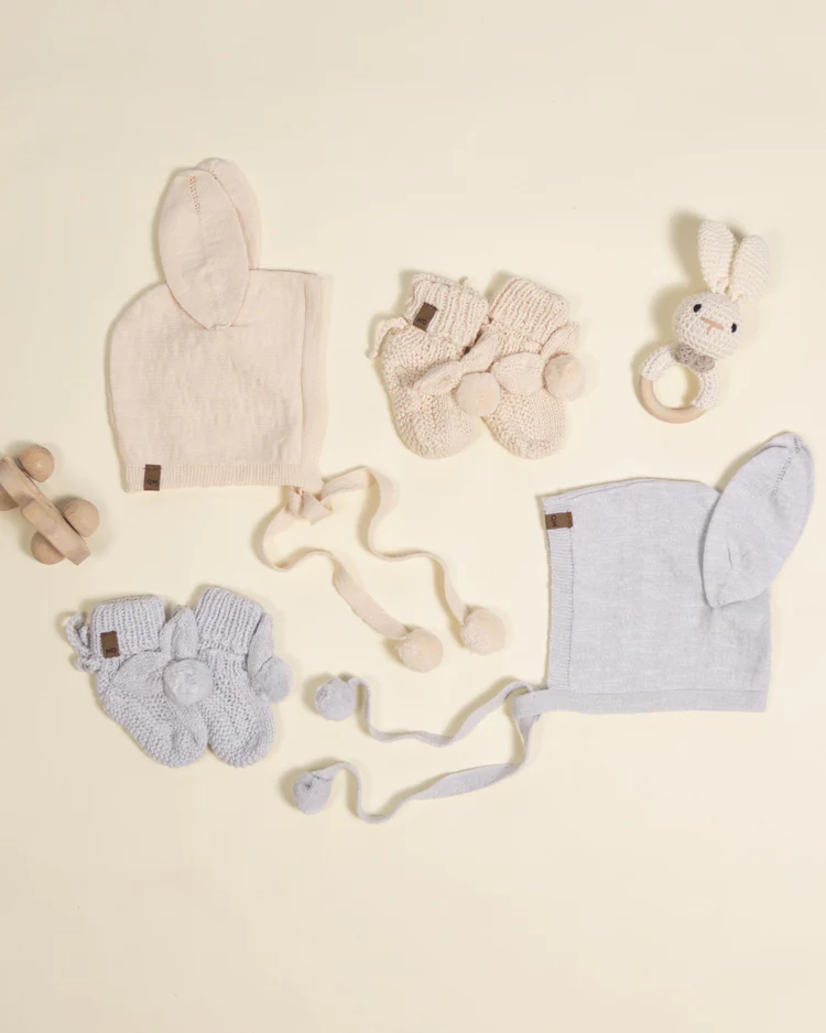Bunny Knit Booties || Heathered Sky