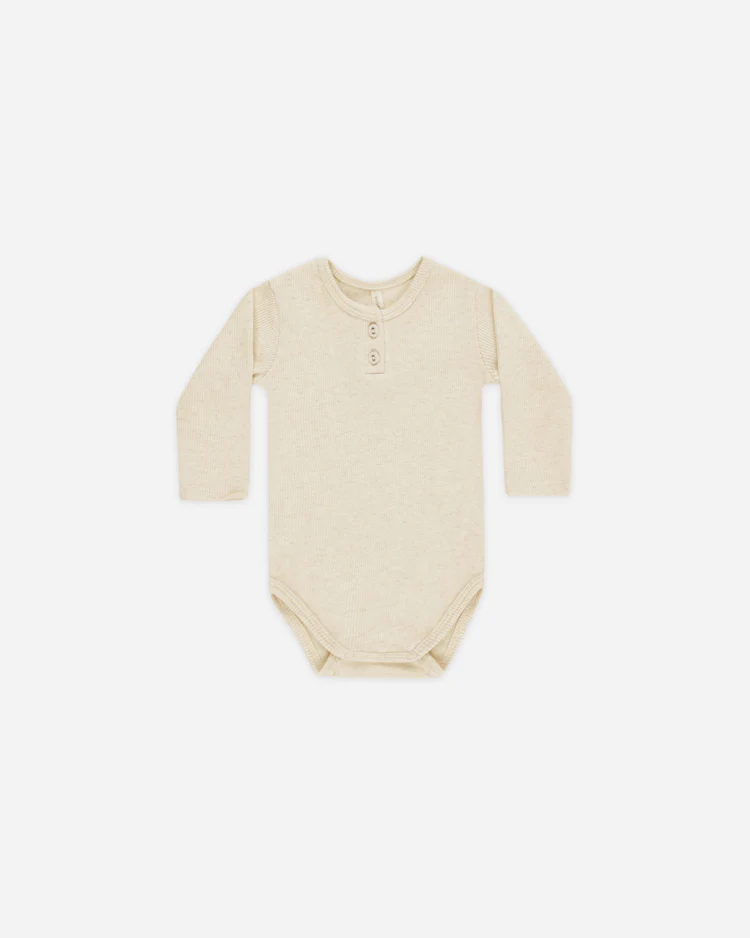 Ribbed Long Sleeve Onesie || Oatmeal