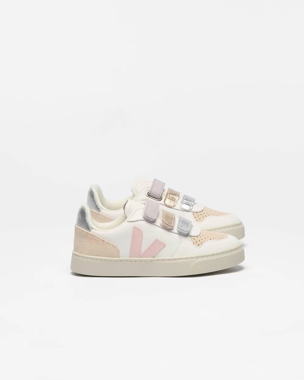 Small V-10 Leather Kids Sneaker || White Petale