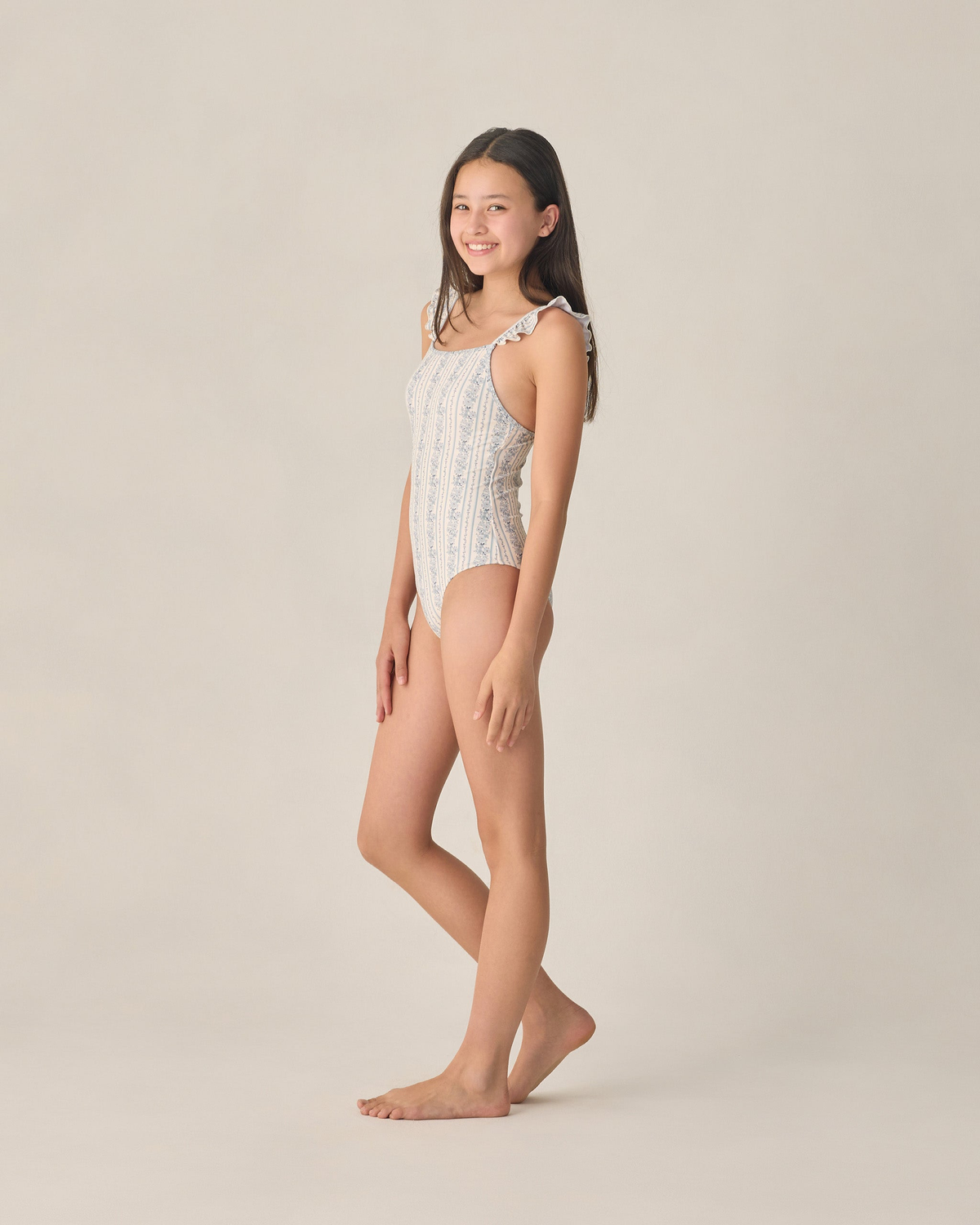 Teen One Piece Swim Suit || Blue Floral