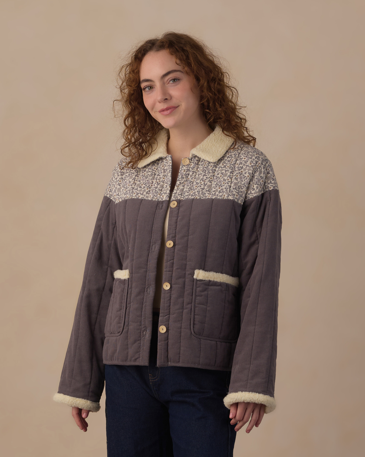Women's Quilted Collar Jacket || Slate Floral