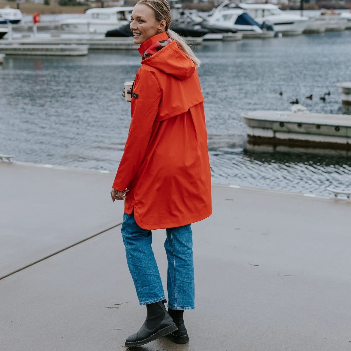 Billie - Women's PU Coated Raincoat || Cherry Tomato With Evie Alternative Animal Print