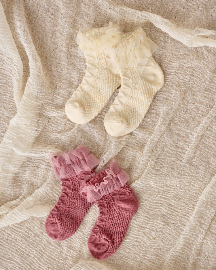 Ruffle Socks || Ivory/Raspberry