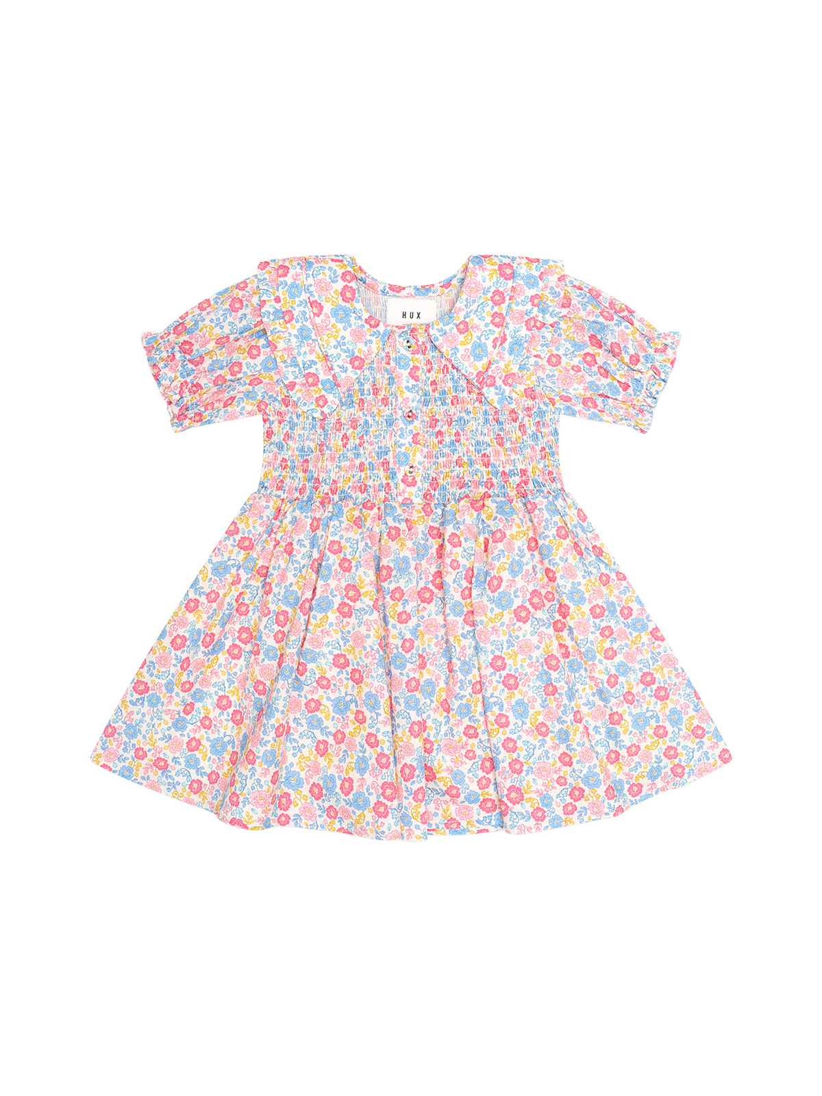 Vintage Floral Shirred Collared Dress