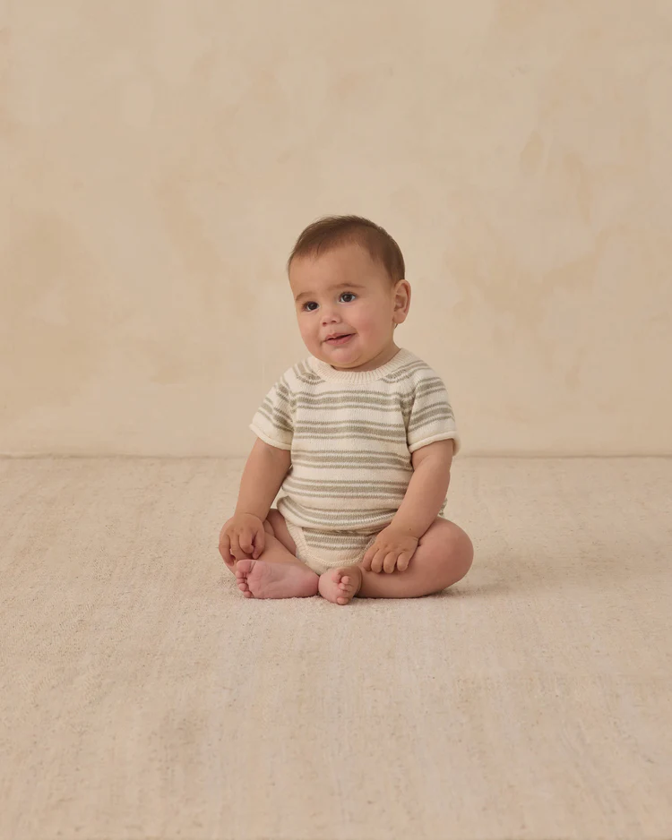 Rowan Romper || Sage Stipe