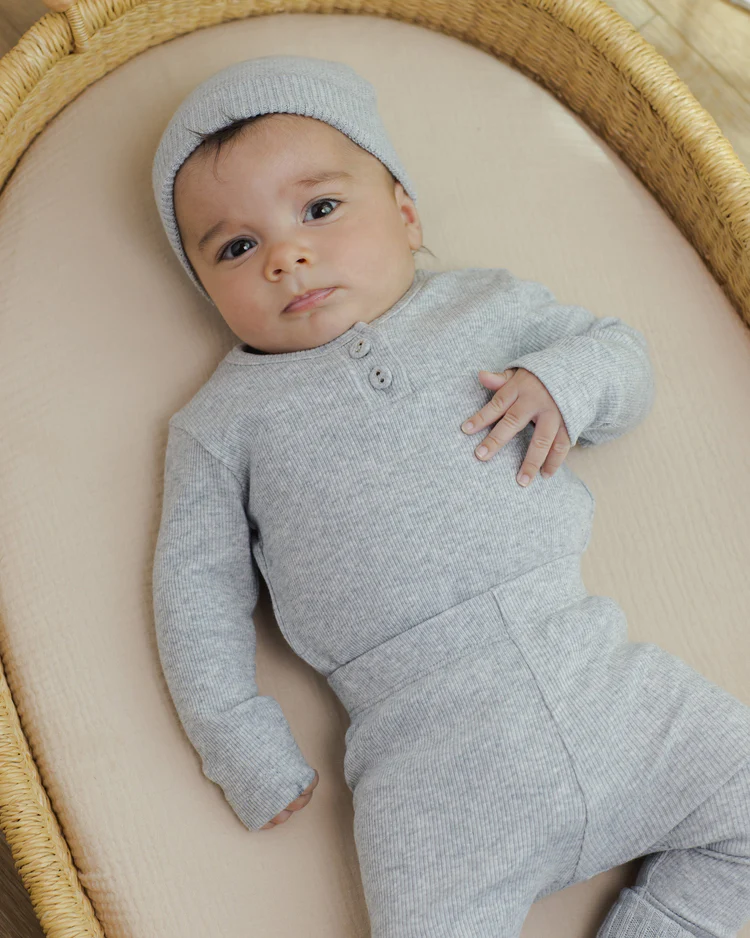 Ribbed Long Sleeve Onesie || Dusty Blue