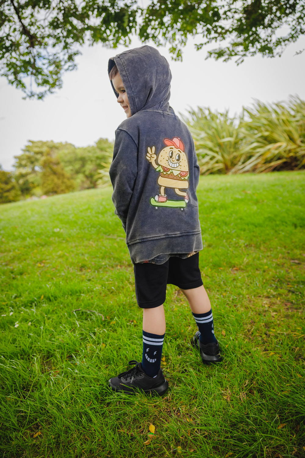 Navy Wash Burger Hoodie