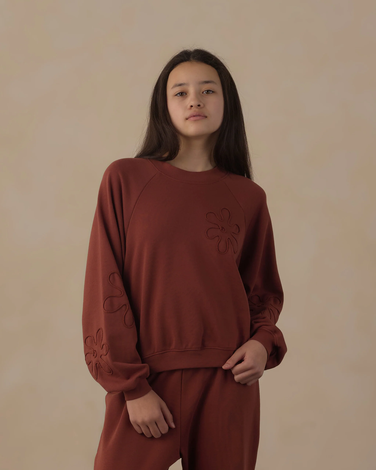 Teen Oversized Ragland Sweatshirt || Brick