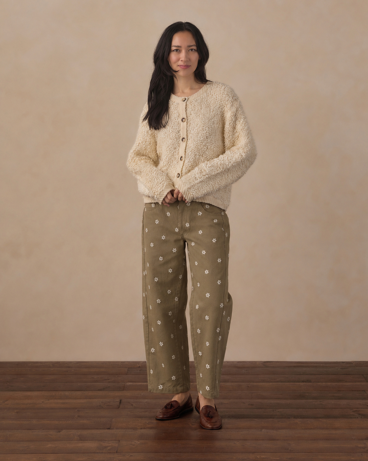 Womens Barrel Denim || Embroidered Daisies