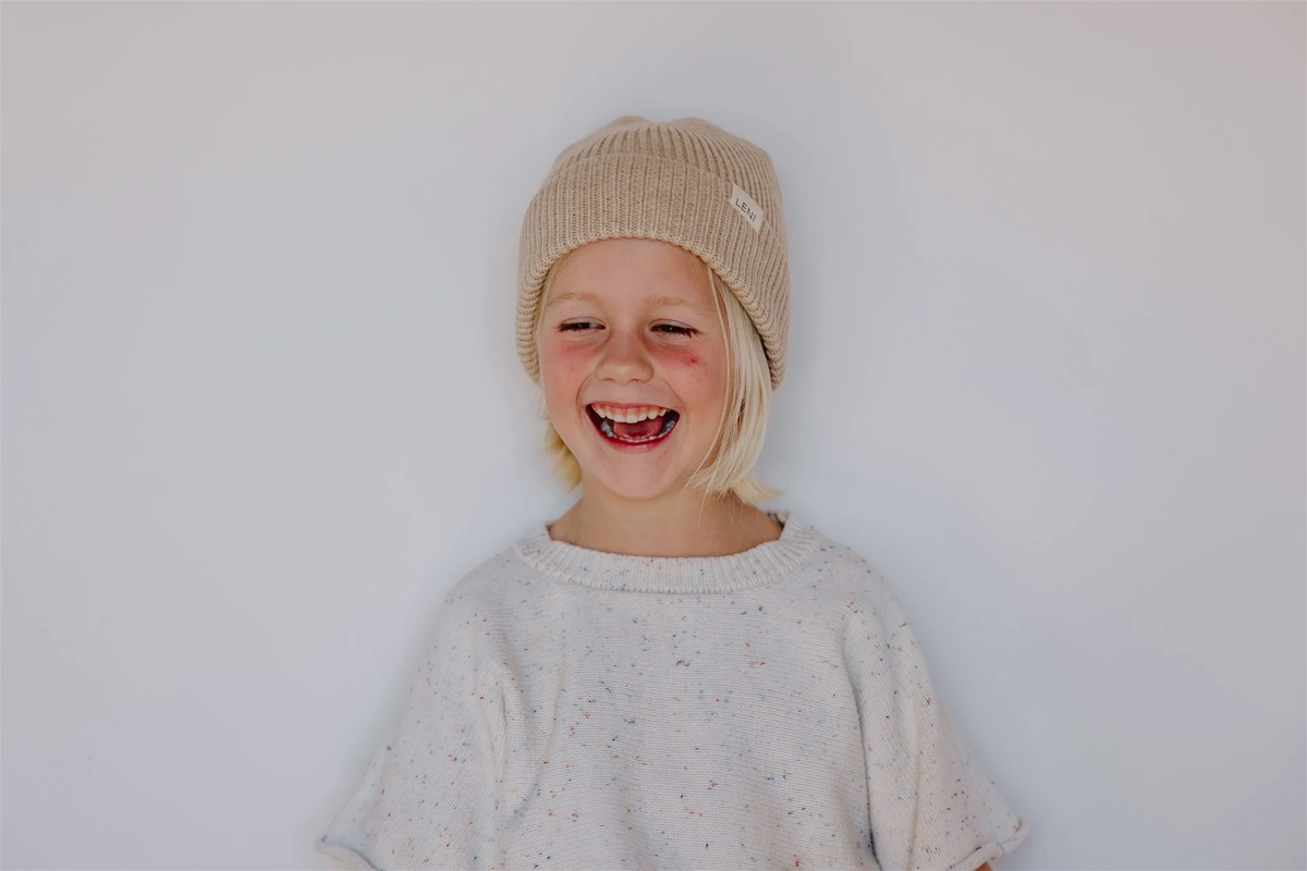 Kids Merino Rib Beanie || Oat