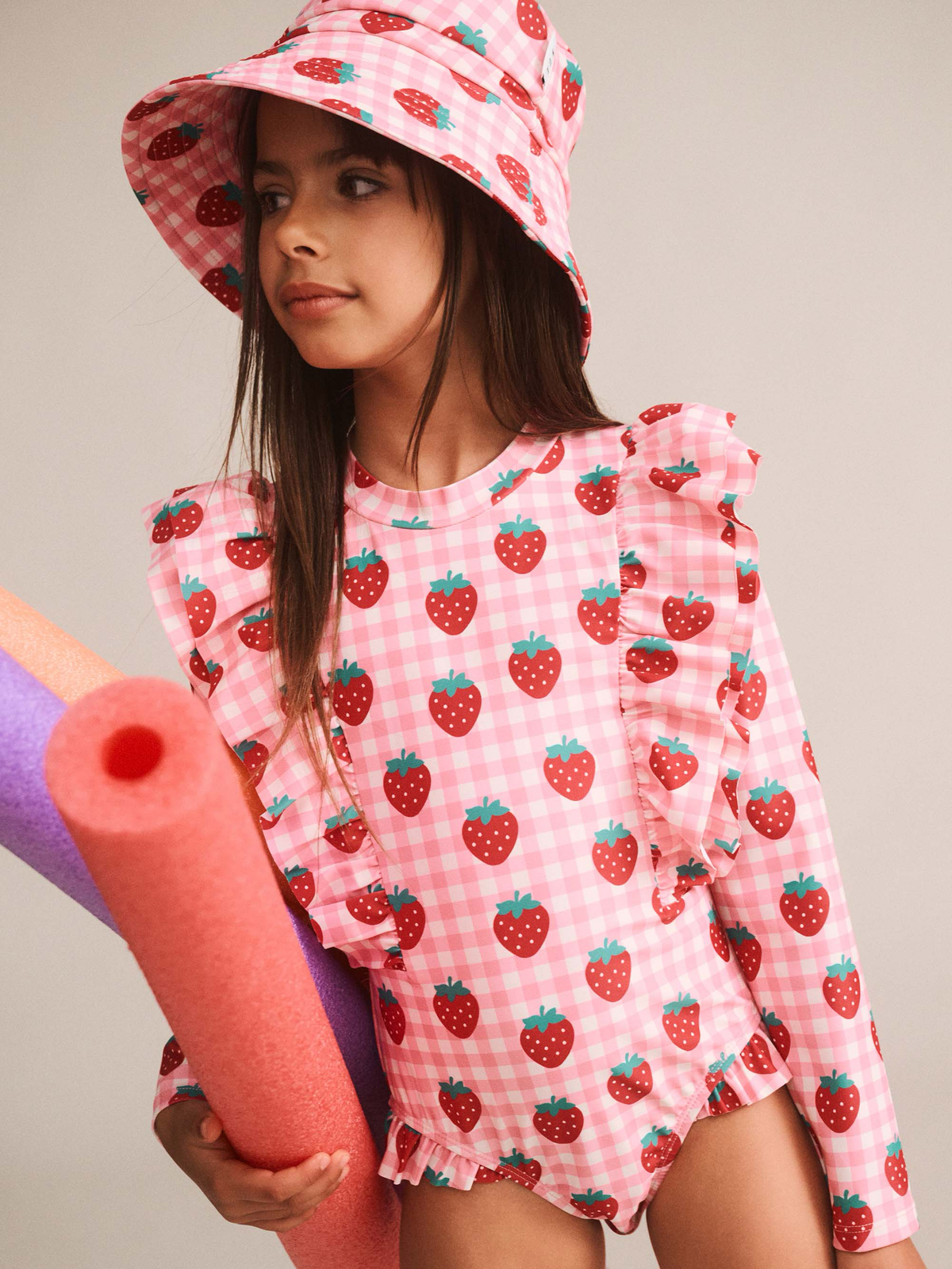 Strawberry Frill Check Swimsuit