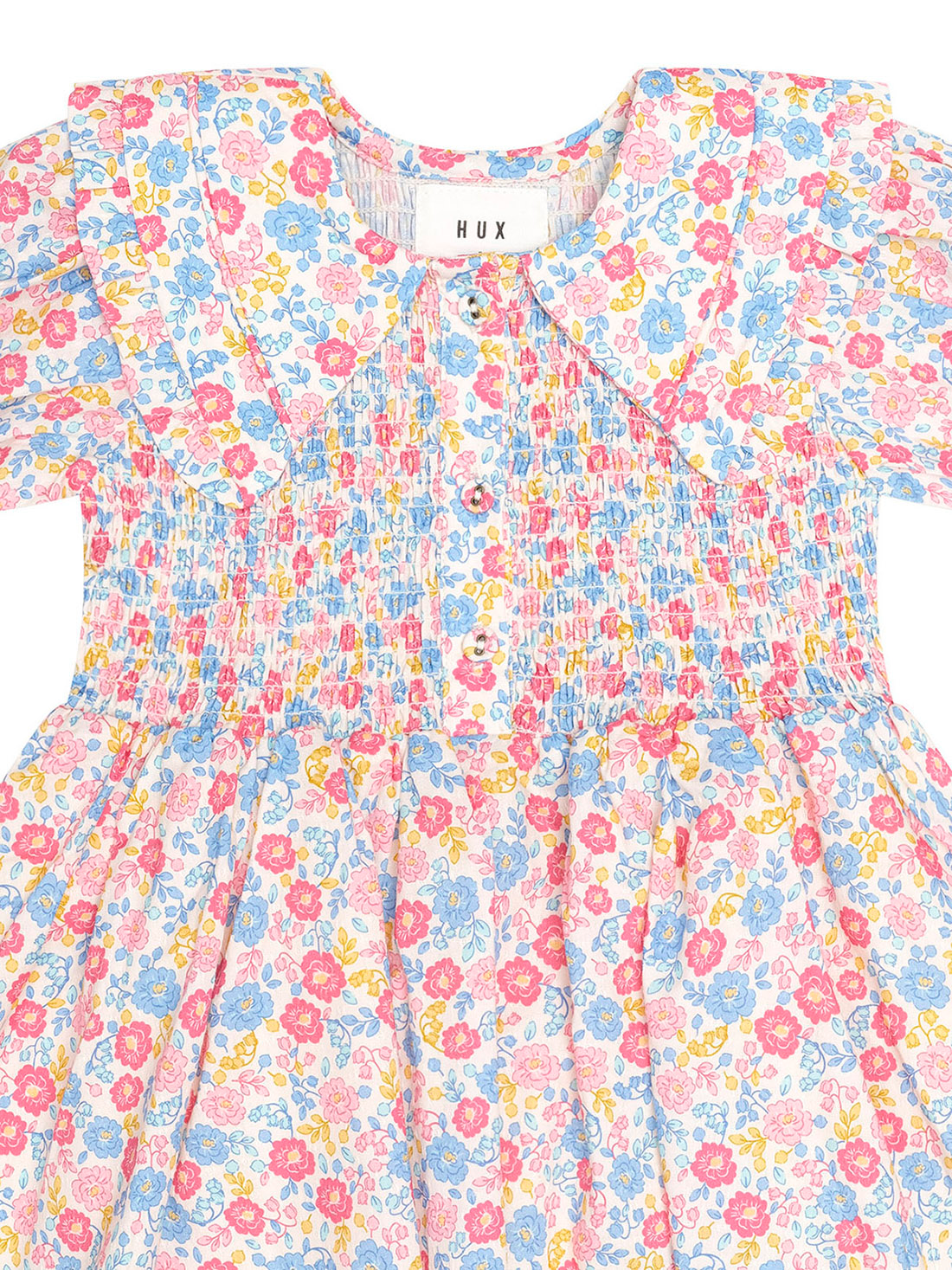 Vintage Floral Shirred Collared Dress