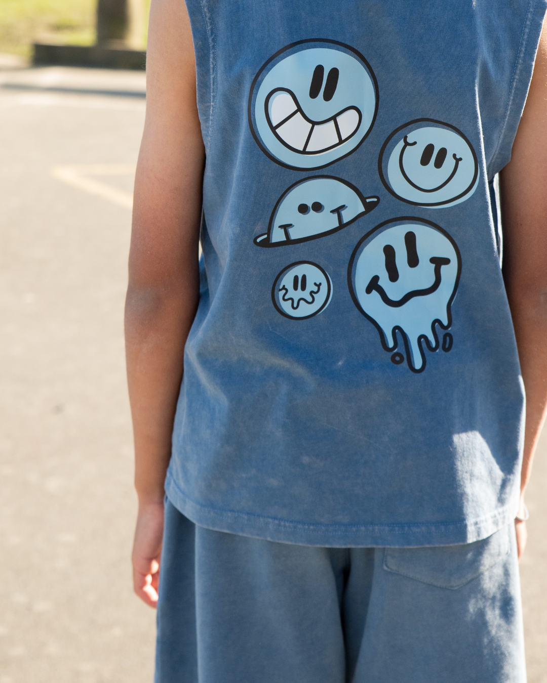 Blue Wash Smiley Tank