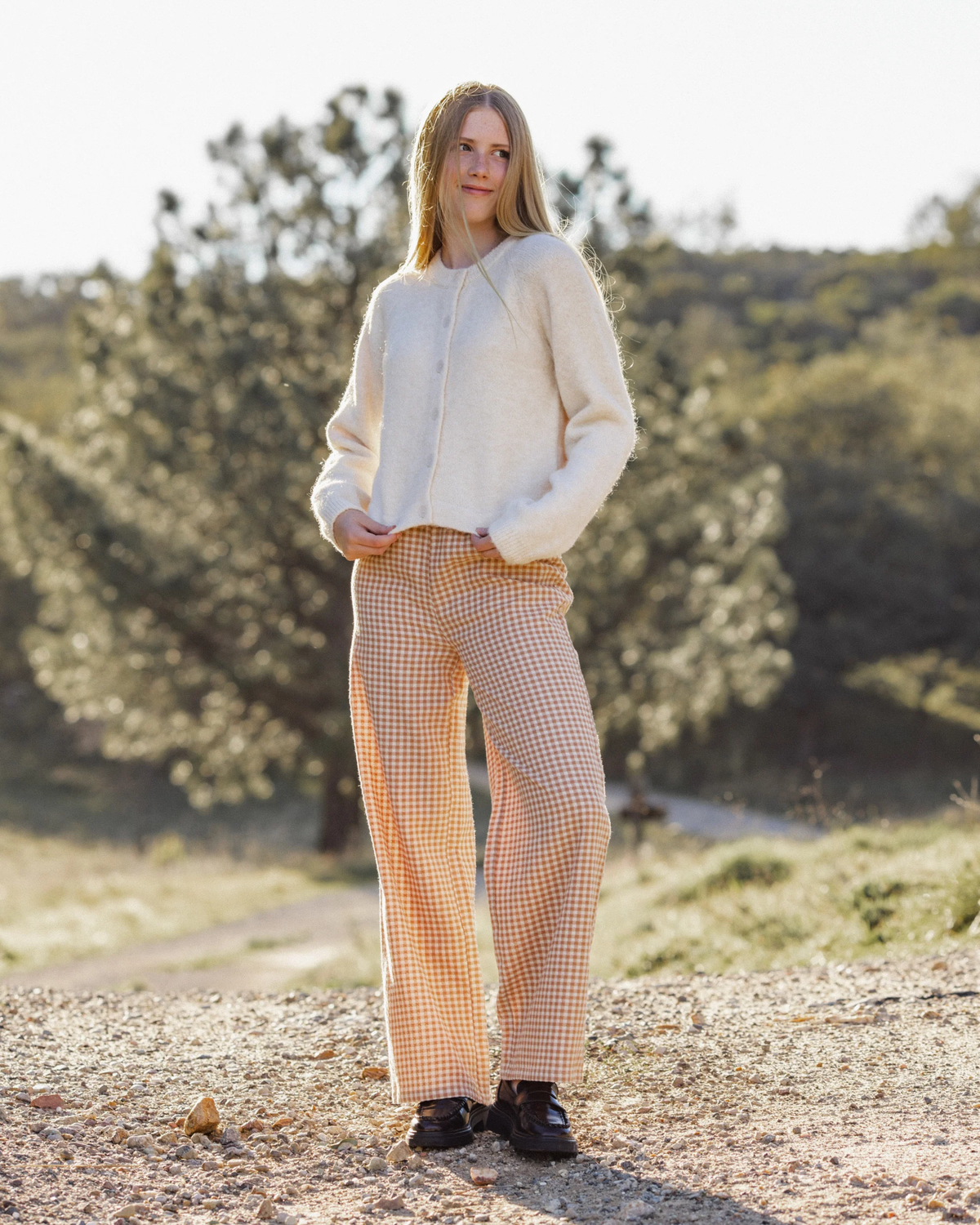 Teen Wide Leg Pant || Fawn Gingham
