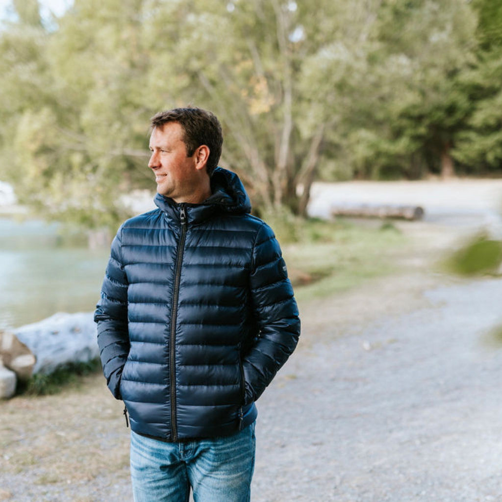 Men's packable down hooded puffer jacket sales