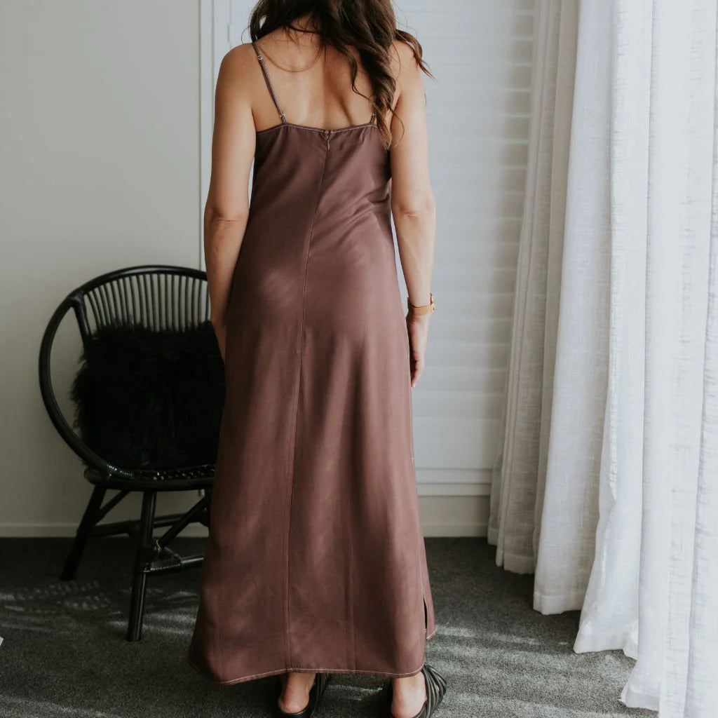 Lydia Womens Slip Dress || Cocoa