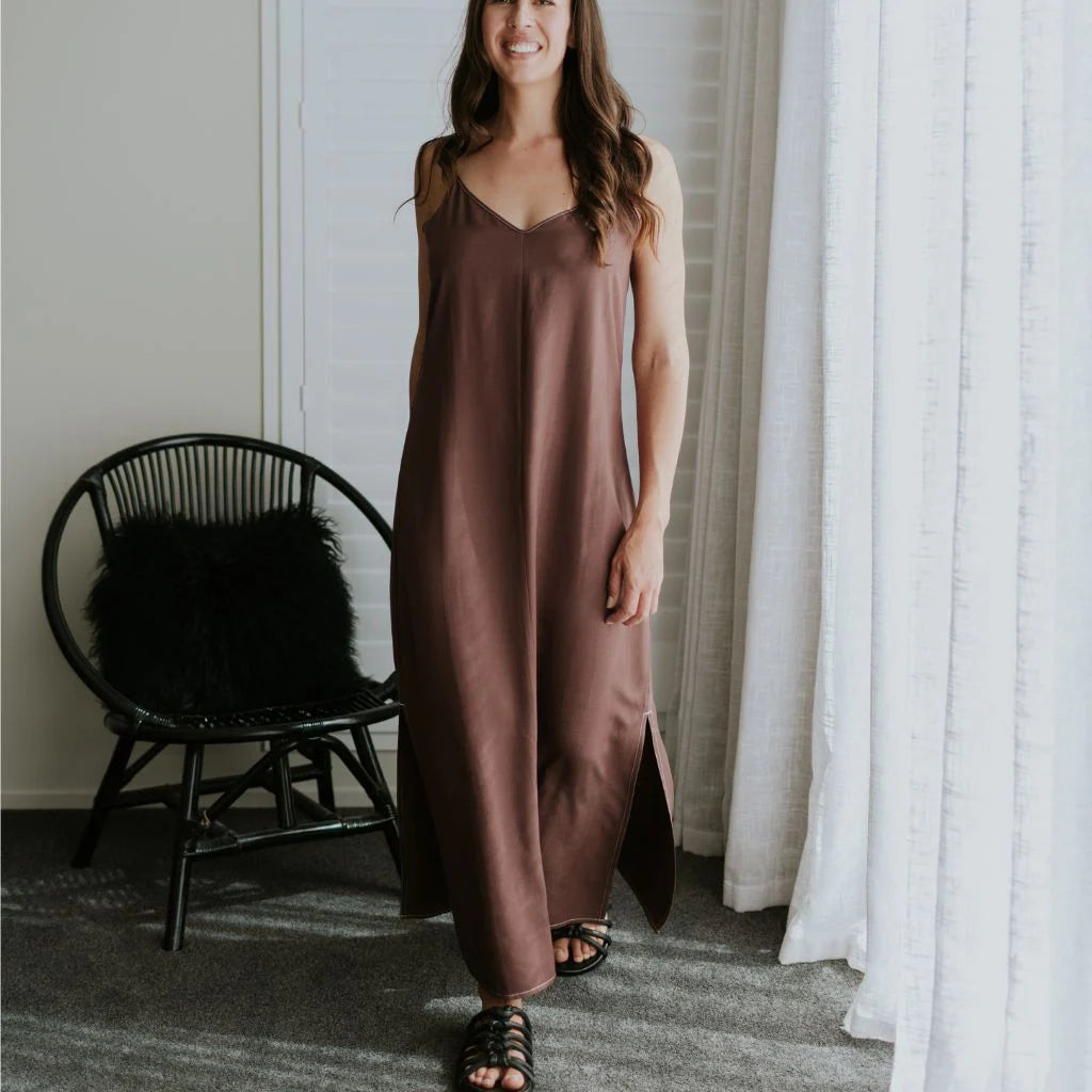 Lydia Womens Slip Dress || Cocoa