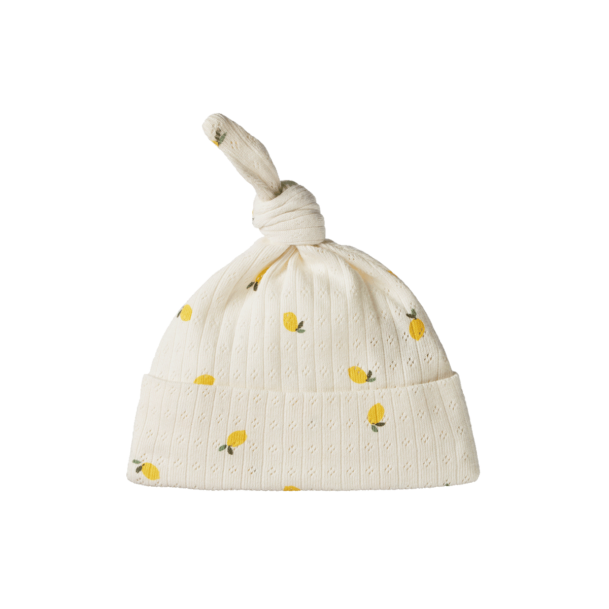 Knotted Beanie Pointelle || Lemon Print