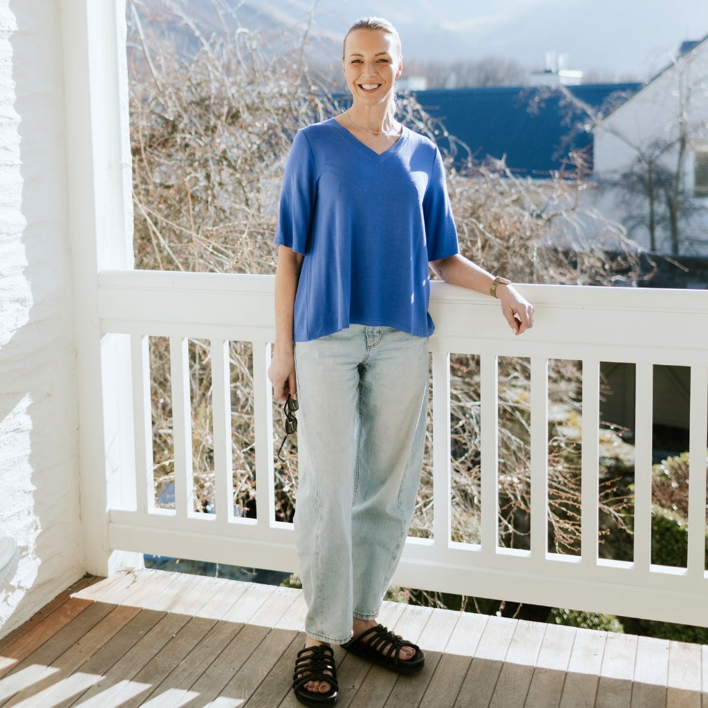 Zoe - Womens V Neck Tee || Dazzling Blue