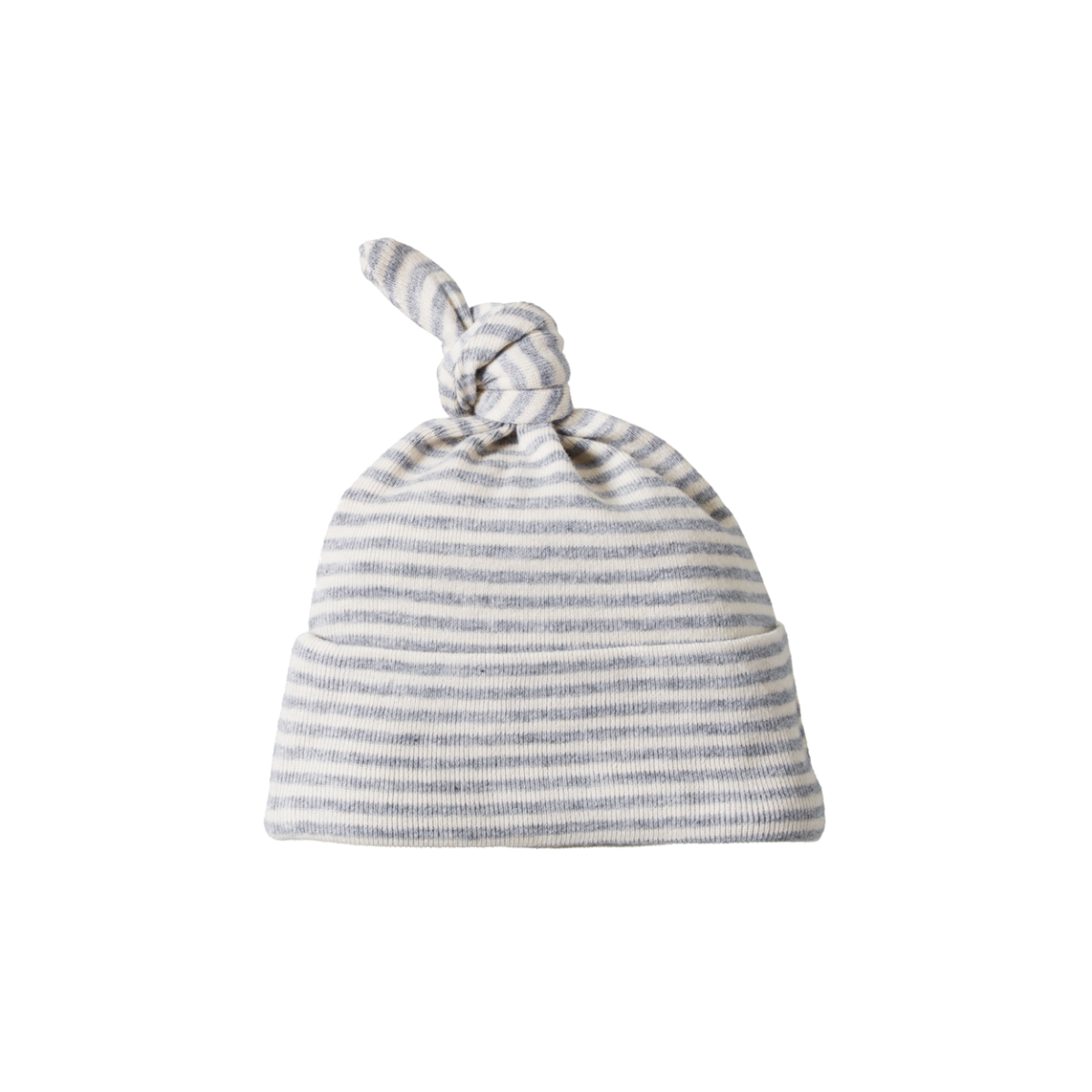Cotton Knotted Beanie - Grey Marle Stripe
