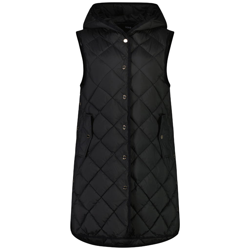 Mae Quilted Long Vest - Black
